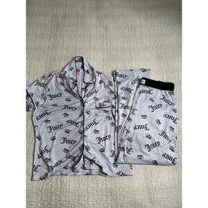 Juicy Couture 2pc Pajama Set Women's M Bling Crown y2k Pop Soft Stretchy Grey